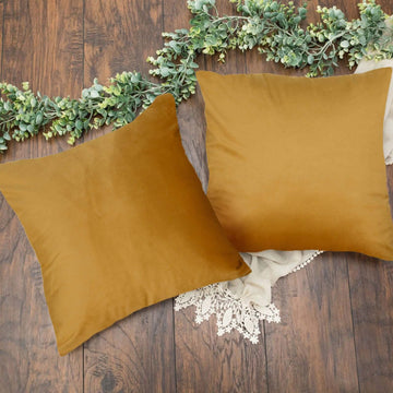 2 Pack 18" Gold Soft Velvet Square Throw Pillow Cover