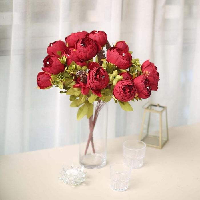 2 Pack | 19inch Burgundy Artificial Peony Flower Wedding Bouquets