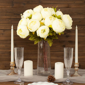 2 Pack 19" Ivory Artificial Peony Flower Wedding Bouquets, Faux Silk Flower Arrangements