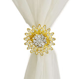 2 Pack | 4inch Gold Crystal Flower Magnetic Curtain Tie Backs