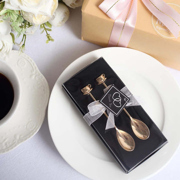 2 Pack 4" Gold Metal Couple Coffee Spoon Set Party Favors, Pre-Packed Wedding Souvenir Gift