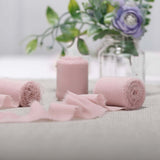 Rose Gold Silk-Like Chiffon Linen Ribbon Roll For Bouquets, Wedding Invitations Gift Wrapping