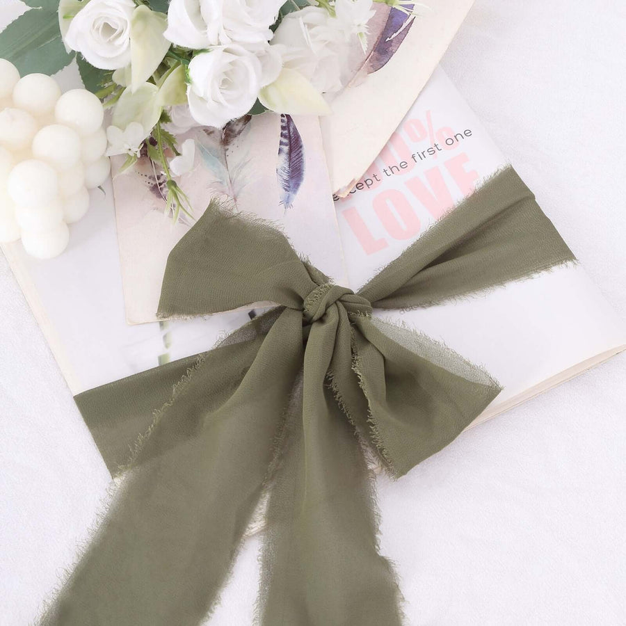 2 Pack 6yds Eucalyptus Sage Green Silk-Like Chiffon Ribbon Roll, DIY Wedding Bouquet