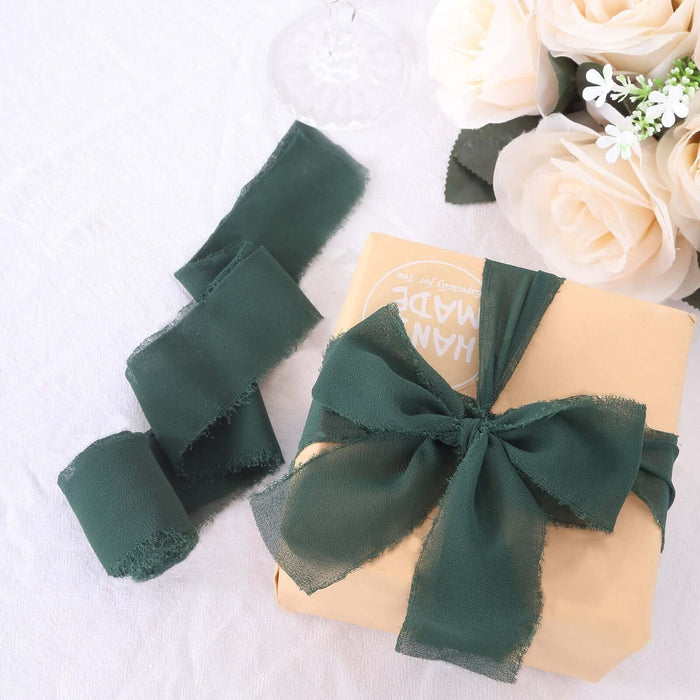 2 Pack 6yds Hunter Emerald Green Silk-Like Chiffon Ribbon Roll, DIY Wedding Bouquet