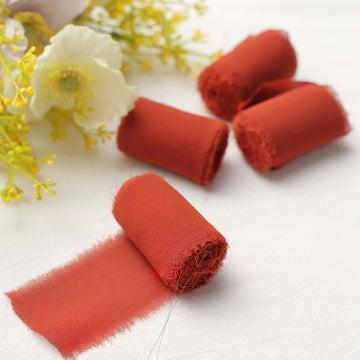 2 Pack 6yds Terracotta (Rust) Silk-Like Chiffon Ribbon Roll, DIY Wedding Bouquet Linen Wrap