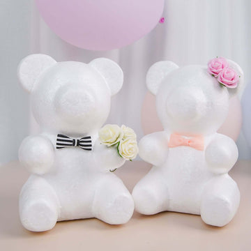 2 Pack 7" DIY White 3D Modeling StyroFoam Bears, Polystyrene Craft Foam Animals