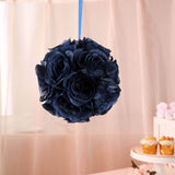 2 Pack | 7inch Navy Blue Artificial Silk Rose Flower Ball, Silk Kissing Ball