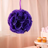 2 Pack | 7inch Purple Artificial Silk Rose Flower Ball, Silk Kissing Ball