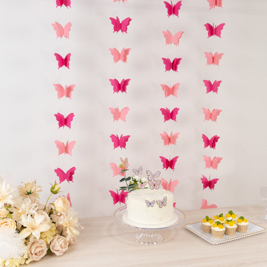 2 Pack 9ft Pink 3D Paper Butterfly Hanging Garland Streamers, Party String Banners