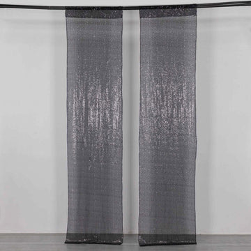 2 Pack Black Sequin Event Curtain Drapes with Rod Pockets, Seamless Backdrop Event Panels - 8ftx2ft