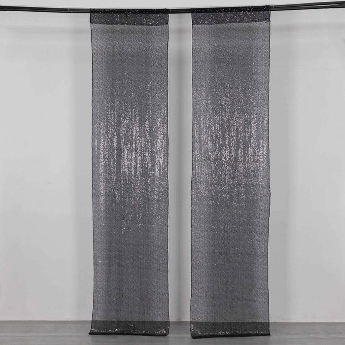 2 Pack Black Sequin Event Curtain Drapes with Rod Pockets, Seamless Backdrop Event Panels