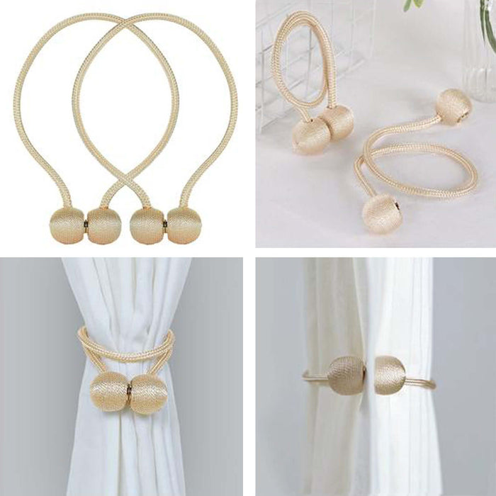 2 Pack | Champagne Magnetic Curtain Tie Backs For Window Drapes & Backdrop Panels