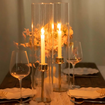 2-Pack Clear Glass Candelabra Shades Open End Hurricane Design - Stylish Table Centerpiece 14"