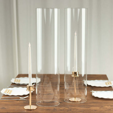 2-Pack Clear Glass Candelabra Shades Open End Hurricane Design - Stylish Table Centerpiece 24"