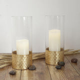 2 Pack | 12inch Glass Cylinder Vases with Gold Honeycomb Base | Glass Candle Holder Set