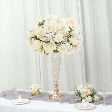 2-Pack Crystal Beaded Trumpet Vase Set Gold - Table Centerpiece for Weddings and Events 32"