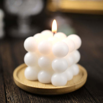 2-Pack Decorative Paraffin Wax Candles Bubble Cube Design White - Unscented Long Burning Pillar Candle Set 2"