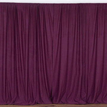 2 Pack Eggplant Scuba Polyester Event Curtain Drapes, Durable Flame Resistant Backdrop Event Panels Wrinkle Free with Rod Pockets - 10ftx10ft