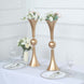 2 Pack | 21inch Gold Crystal Embellishment Trumpet Table Centerpiece, Reversible Plastic Flower Vase