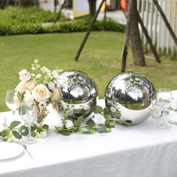 2-Pack Gazing Globe Mirror Ball Reflective Hollow Stainless Steel Silver Spheres - Decorative Outdoor Garden Display 12"