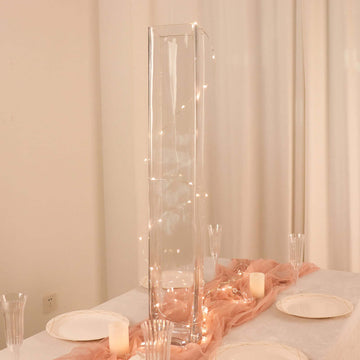 2-Pack Glass Cylinder Vases Square Clear - Durable Heavy Duty Floral Centerpieces for Weddings 32"