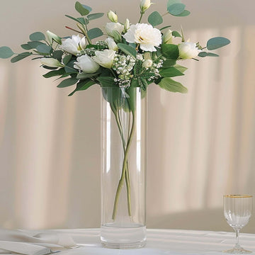 2-Pack Glass Flower Vases Cylinder Design Heavy Duty Clear - Stylish Centerpieces for Weddings 28"