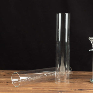 2-Pack Glass Pillar Hurricane Candle Shades - Clear Chimney Tube with 2.25" Wide Open Ends 14"