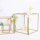 2 Pack | 20inch Square Gold Metal Frame Wedding Flower Stands, Geometric Centerpieces