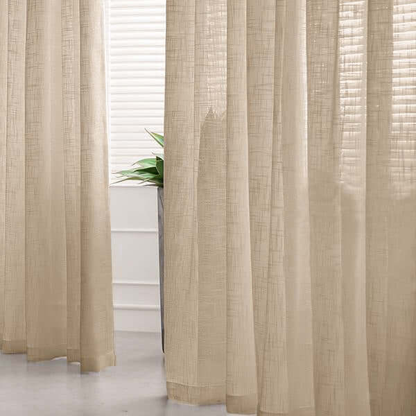 2 Pack | Handmade Beige Faux Linen Curtains 52x96inch Curtain Panels With Chrome Grommets