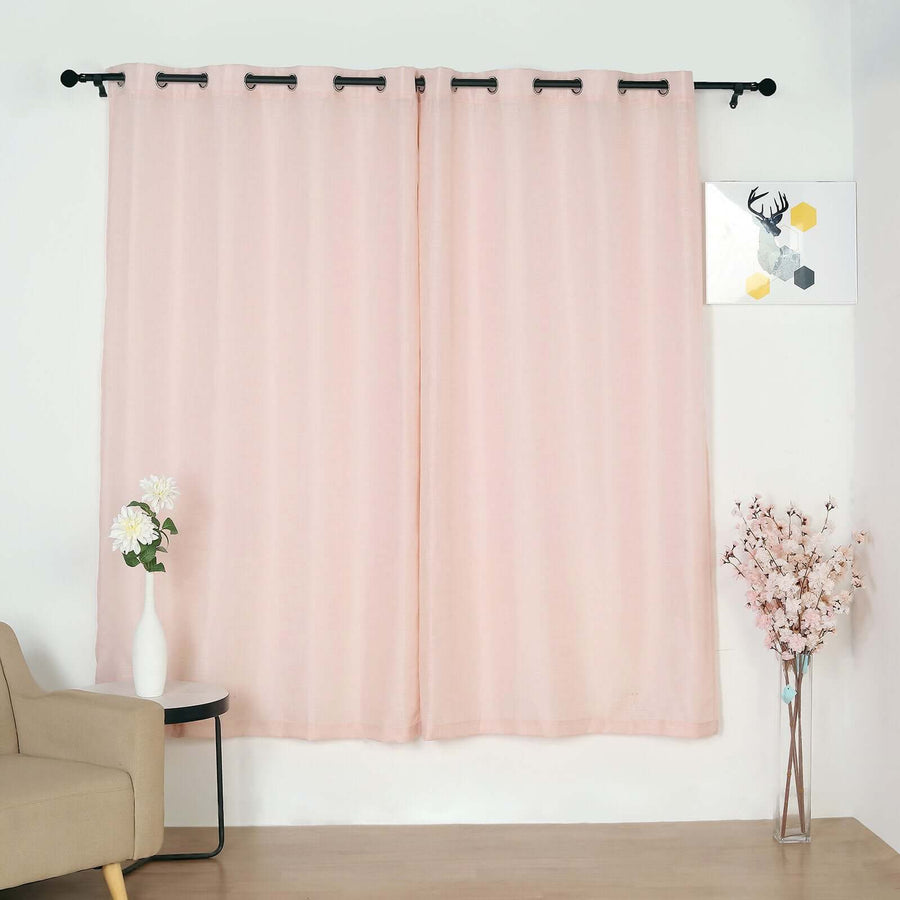 Handmade Blush Faux Linen Curtains 52x84inch Curtain Panels With Chrome Grommets Rose Gold