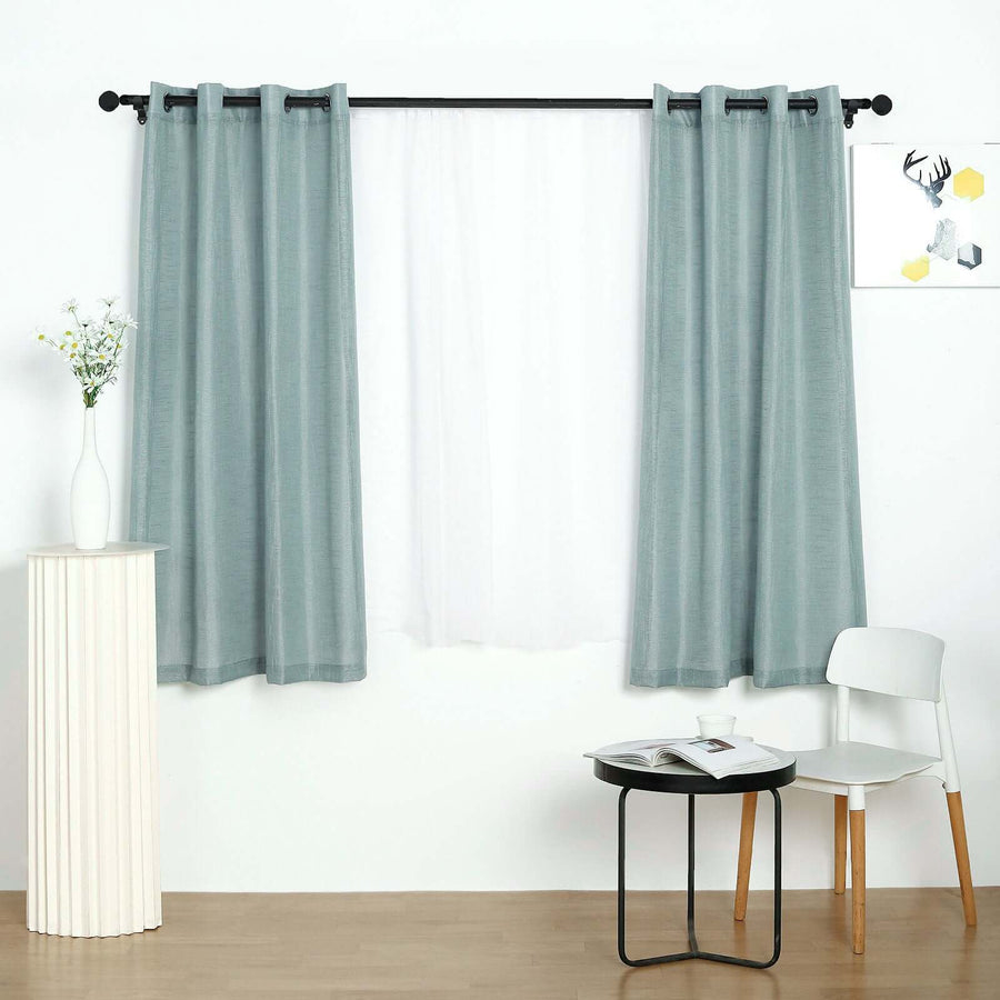 2 Pack | Handmade Dusty Blue Faux Linen Curtains 52x64 inches Curtain Panels With Chrome Grommets