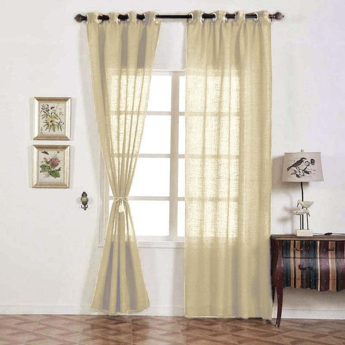 2 Pack | Handmade Ivory Faux Linen Curtains 52inch x 108inch Curtain Panels With Chrome Grommets