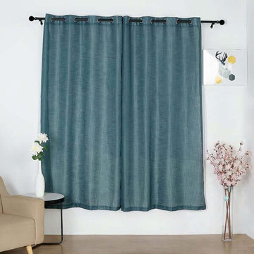 2 Pack Handmade Light Blue Faux Linen Curtains 52"x84", Curtain Panels With Chrome Grommets