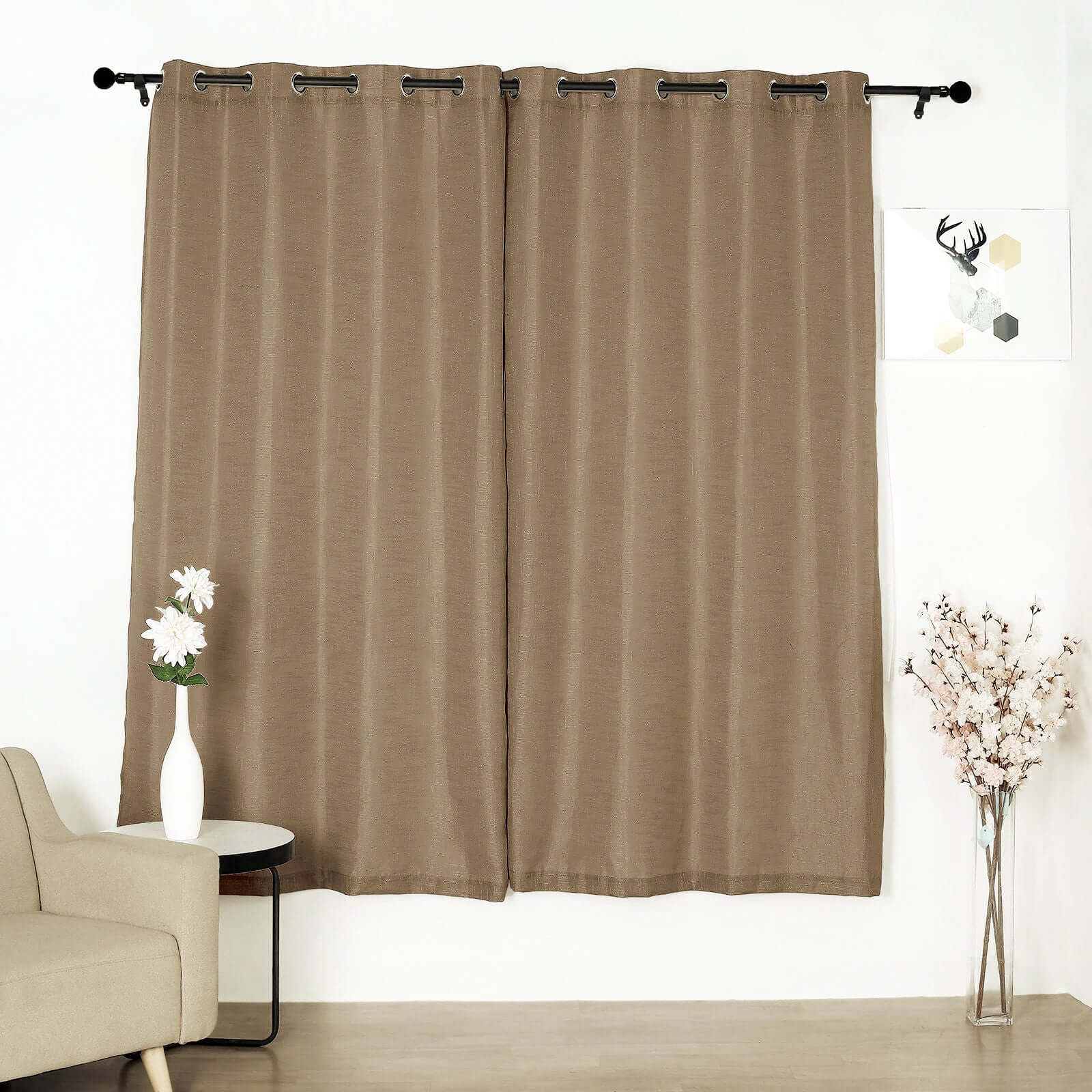 2 Pack Handmade Taupe Faux Linen Curtains 52"x84", Curtain Panels With Chrome Grommets