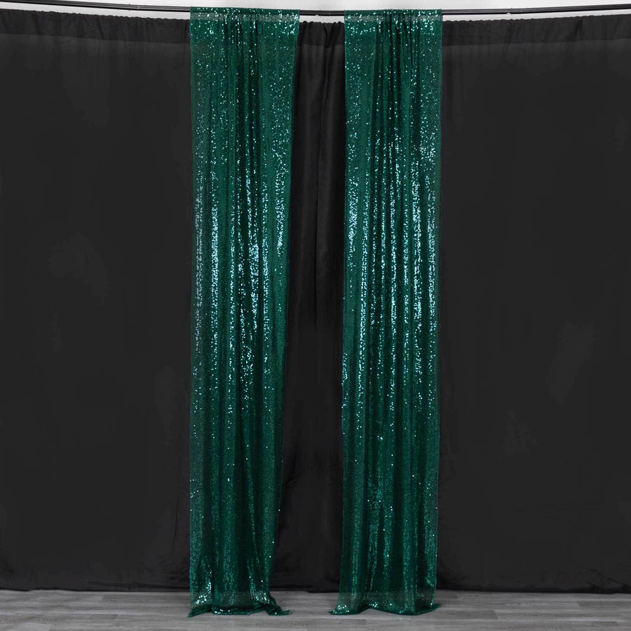 2 Pack Hunter Emerald Green Sequin Event Curtain Drapes with Rod Pockets