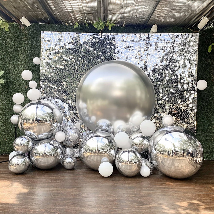 2-Pack Metallic Silver Sphere Balloons, Orbz Mylar Balloons Helium or Air-Filled