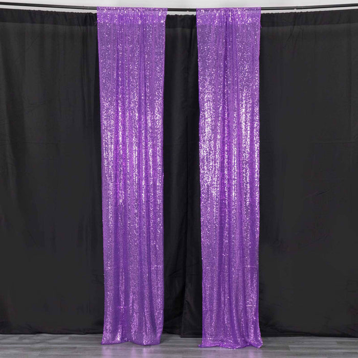 2 Pack Purple Sequin Event Curtain Drapes with Rod Pockets, Seamless Backdrop Event Panels