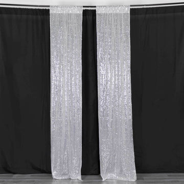 2 Pack Silver Sequin Event Curtain Drapes with Rod Pockets, Seamless Backdrop Event Panels - 8ftx2ft