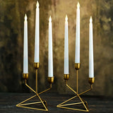 3 Arm Gold Metal Geometric Taper Candle Candelabra Holder Centerpiece With Triangle Base