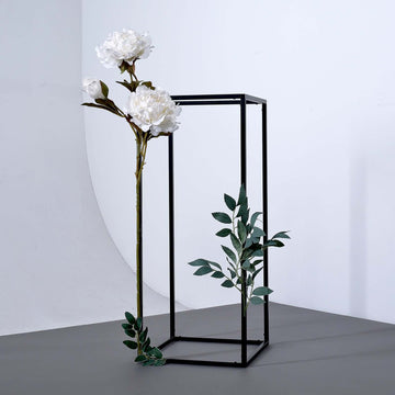 2-Pack Wedding Flower Stand Black Metal Geometric Column Frame Rectangular - Versatile Floral Pedestal for Sophisticated Arrangements 24"