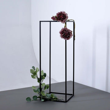 2-Pack Wedding Flower Stand Black Metal Geometric Column Frame Rectangular - Versatile Floral Pedestal for Sophisticated Arrangements 32"