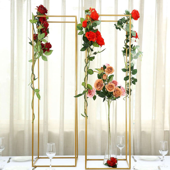 48inch Matte Gold Wedding Flower Stand - Metal Vase Column Stand - Geometric Centerpiece Vase