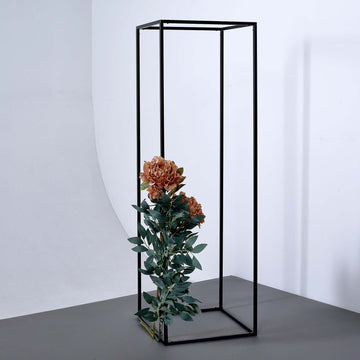 2-Pack Wedding Flower Stand Matte Black Metal Geometric Column Frame Rectangular - Versatile Floral Pedestal for Sophisticated Arrangements 40"