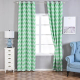 White/Mint Chevron Print Blackout Window Curtain Grommet Panels, Noise Cancelling Curtains