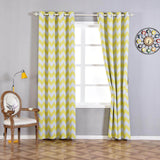 White/Yellow Chevron Design Thermal Blackout Curtains With Chrome Grommet Window Treatment Panels