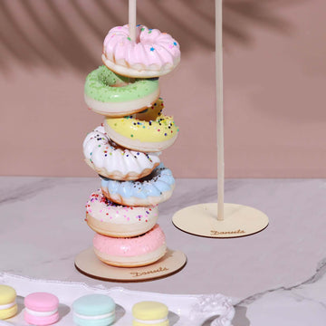 2-Pack Wooden Donut Stand Tower - Detachable Doughnut Rack Holder for Rustic Chic Dessert Tables