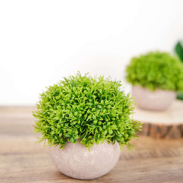 2 Plant Set Artificial Boxwood Topiary Ball 5" - Maintenance Free Mini Faux Potted Greenery Decor