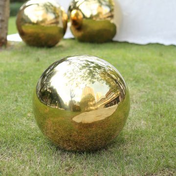 20" Gold Stainless Steel Shiny Mirror Gazing Ball, Reflective Hollow Garden Globe Sphere