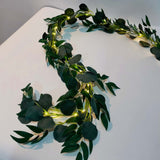 6ft Artificial Eucalyptus Leaf Garland Fairy Lights, Warm White 20 LED Battery Operated String Light