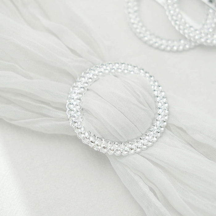 20 Pack | 2.5inch Silver Diamond Circle Napkin Ring Pin Brooch, Rhinestone Chair Sash Bow Buckle